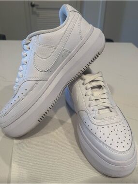 Nike All-White Leather Court Vision Alta Low Platform Sneakers